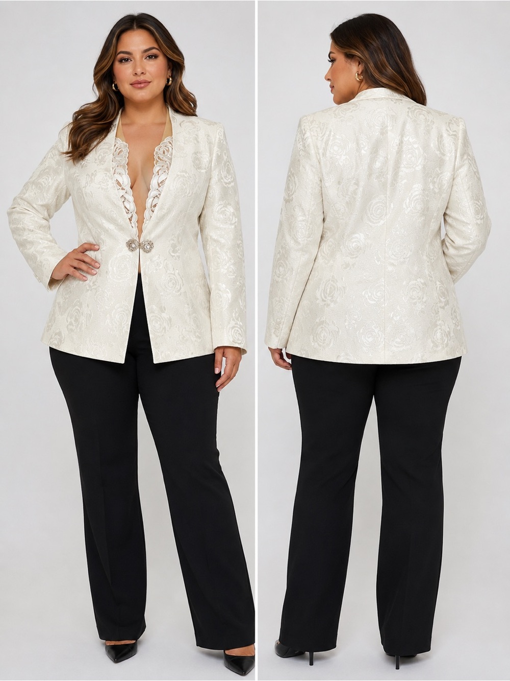 Moshita Couture VTG 80s 90s embellished crystal closure roses jacquard blazer 12